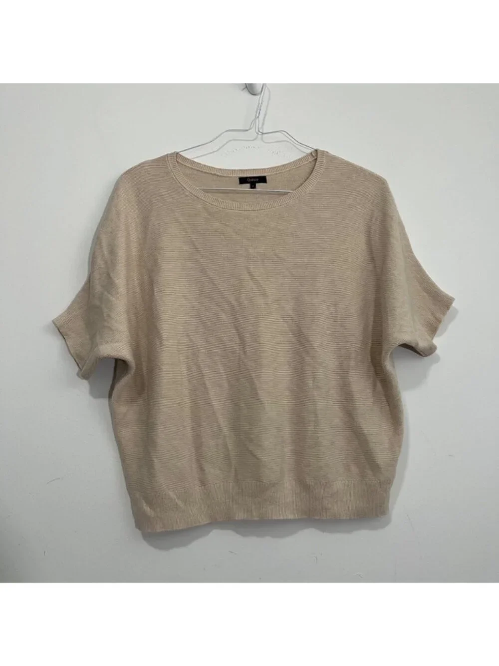 Quince Lightweight Cotton Cashmere Link-Stitch Dolman Sweater L Heather Oatmeal
